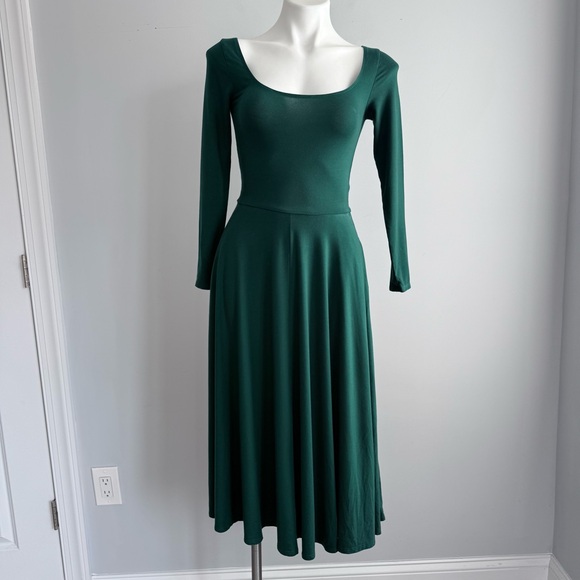 Reformation Lou Midi Dress Emerald Green XS Long Sleeve A Line Fit and Flare - Picture 7 of 16